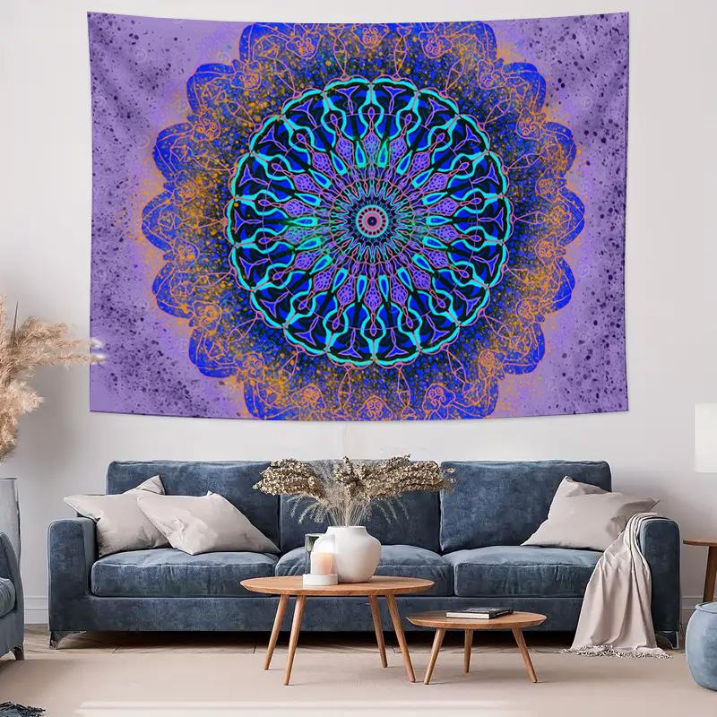 Ethereal Blue Purple Mandala Tapestry Psychedelic Style Bedroom Wall Hanging Full of Artistic Atmosphere