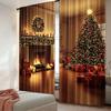 2Pcs Merry Christmas Curtain Christmas Fireplace Tree Fireplace For Living Room Dining Room Bedroom Curtain
