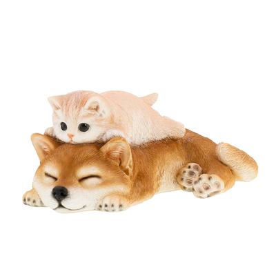 Фигурка кошки и собаки Бенни, Декор из полирезина, Кошка Бенни и Шиба, Коричневый, Полосатый и Белый Сиба-ину, Подарок, QB-049MIX