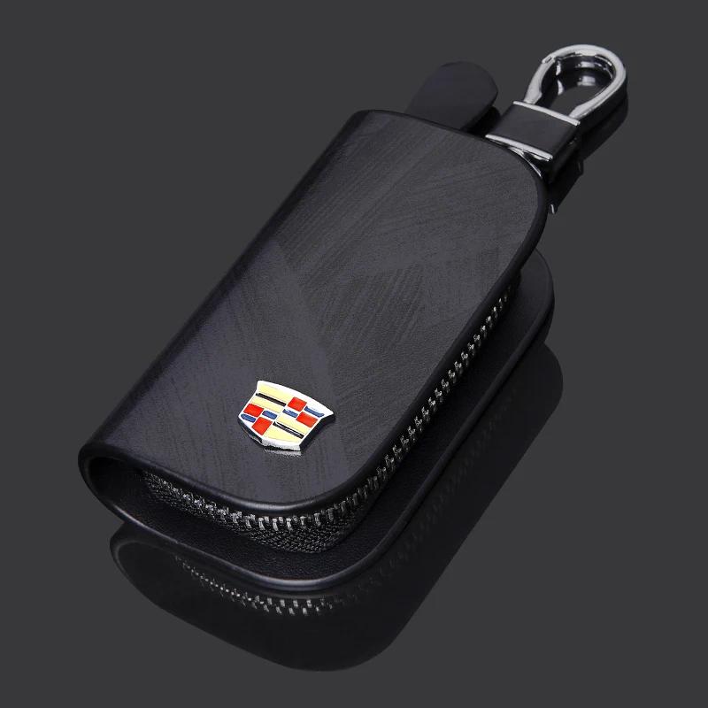 For Cadillac Escalade Tiburon Deville Seville XT5 XTS CTS BLS SLS DTS XLR Leather Car Key Bag Wallet Keychain Organizer Holder