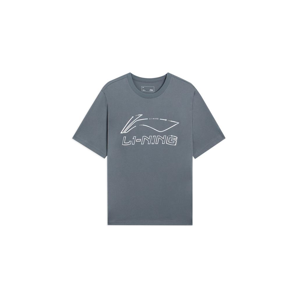 Li-Ning Sport Lifestyle Series Logo Print Round Neck Knitted Short Sleeve T-Shirt Men Tops Thunder-Gray AHSSA51-2