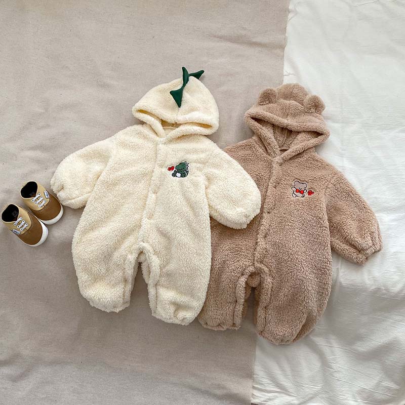 Cartoon Baby Romper Cute Dinosaur Bear Girls Onesie Cotton Hooded Long Sleeve Boys Bodysuit Autumn Winter Newborn Clothes