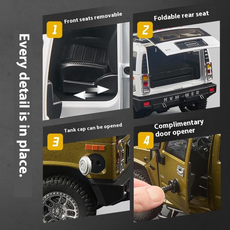 1:18 HUMMER H2 Highway 61 Off Road SUV Alloy Metal Diecast Model Car High Simulation Collectible Children Toy Car Sound & Light