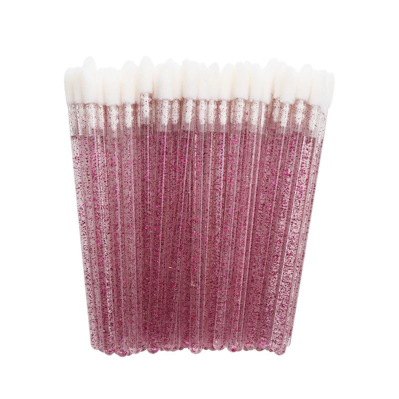 Shiny Crystal Disposable Eyelash Applicator 50pcs/Bag with Nylon Mascara Wands Spoolie Brushes for Lash Extension & Makeup Tools