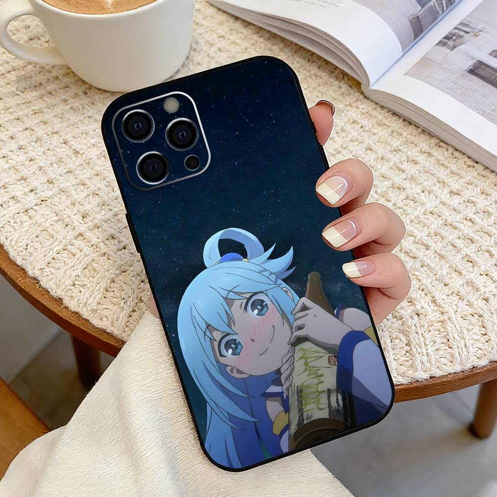 A-Aqua Аниме KonoSuba S-S Чехол для телефона iPhone 17, 16, 15, 14, 13, 12, 11 Plus, Pro Max, Другие Мягкий Черный Чехол
