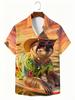 Men's Hawaiian Short-Sleeve Button-Up Shirt with Sloth Print Lapel Collar - Breathable Non-Stretch Polyester Tropical Shirt Suitable for Beach