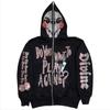 European and American Gothic Hip Hop Hot Diamond Letter Hooded Cardigan Full Chain Loose Men's and Women's Fashion Brand Sweater Coat