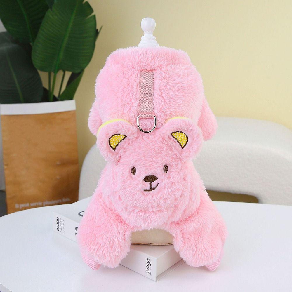 Bear Pattern Dog Warm Jumpsuit Cartoon Puppy Four Legs Clothes  For Autumn and Winter