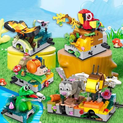 Собирай и играй с милыми моделями животных | Набор игрушек-пазлов с попугаем, пчелой, лягушкой, бабочкой, улиткой и кроликом из строительных блоков