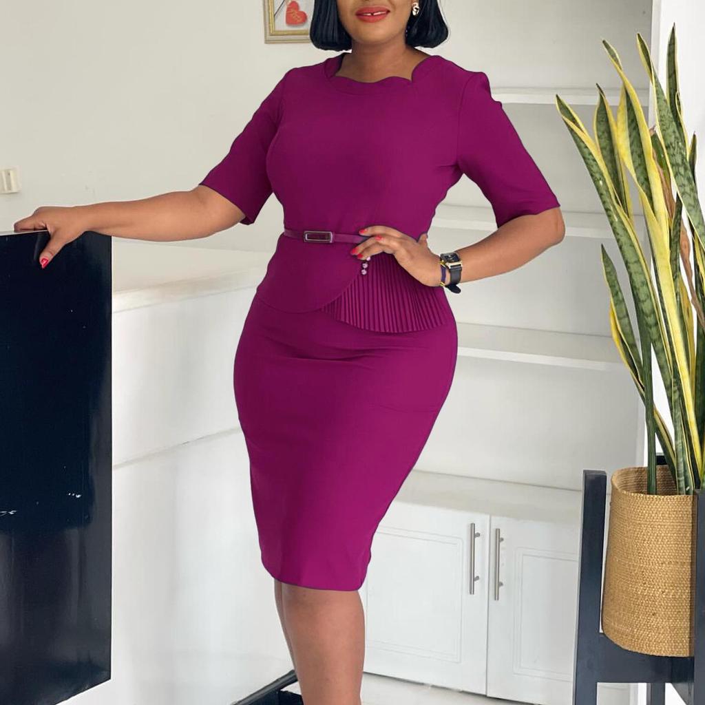 Лето 2024 Женское однотонное платье OL Hip - Африканская, европейская и американская мода