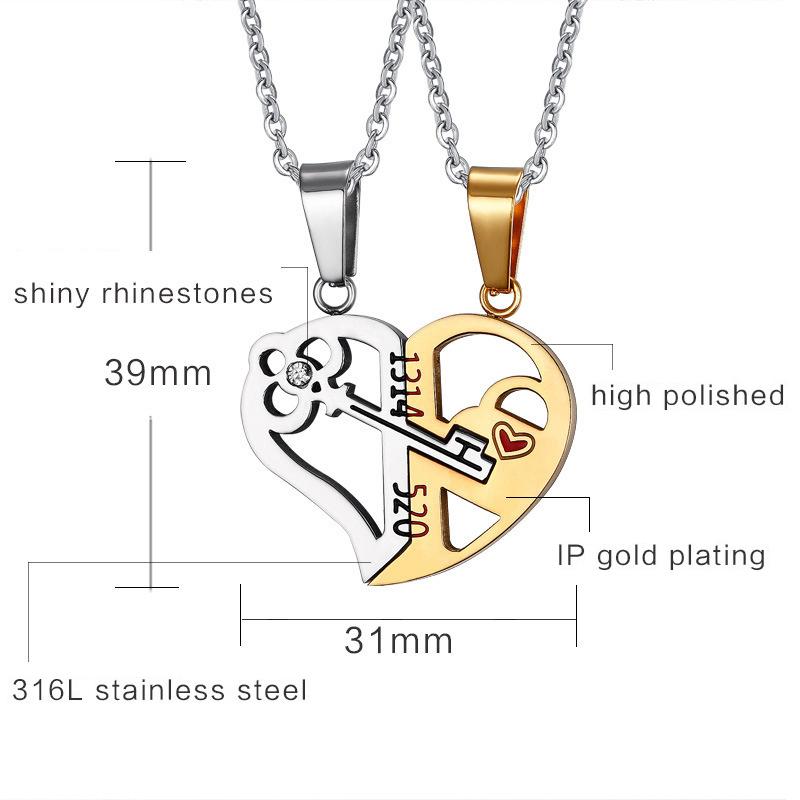 2 Piece Set Fashion Best Friend Couple Pendant Necklace Broken Heart Women Men Gift Friendship Jewelry Korea Key Locket Necklace