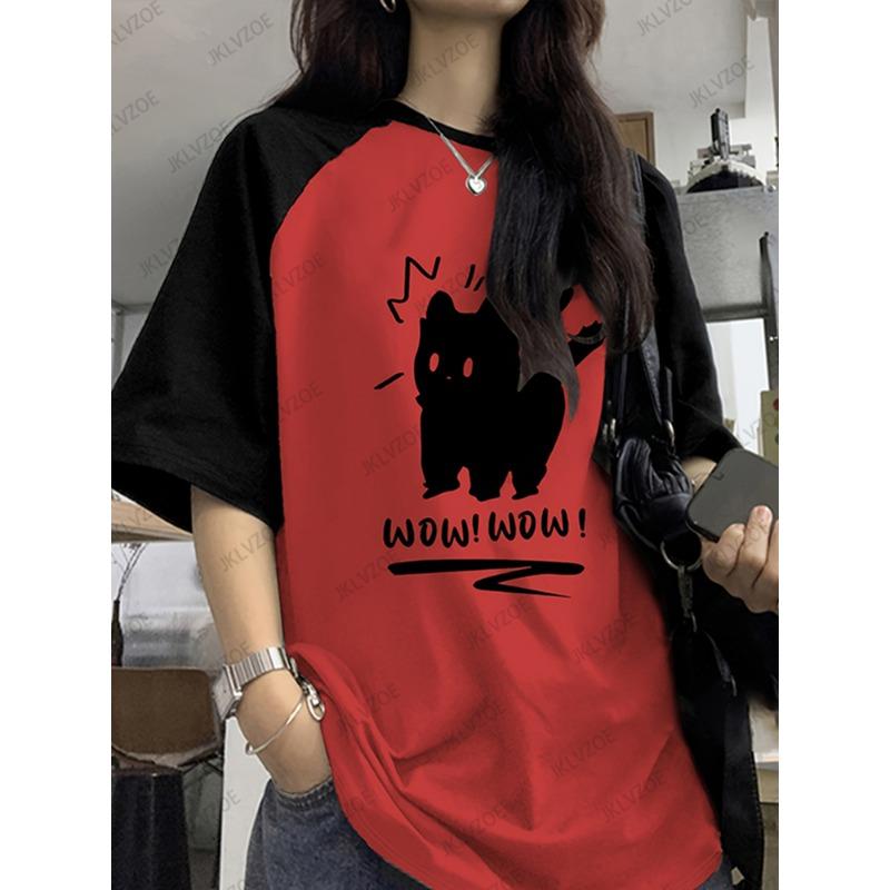 Забавная женская летняя футболка с принтом кота, пэчворк, с коротким рукавом, футболки в стиле харадзюку, спортивная футбольная майка, Y2K, свободные топы оверсайз