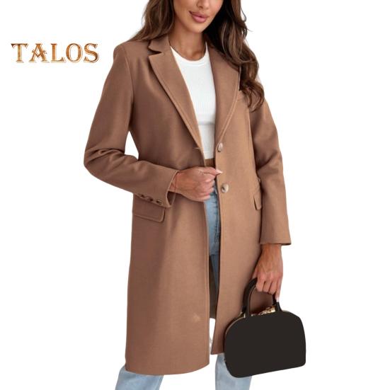 Зимнее женское шерстяное пальто с застежкой на пуговицы, плотная куртка средней длины, однотонная, с отложным воротником, теплое, формальное, деловое, для поездок на работу, пальто