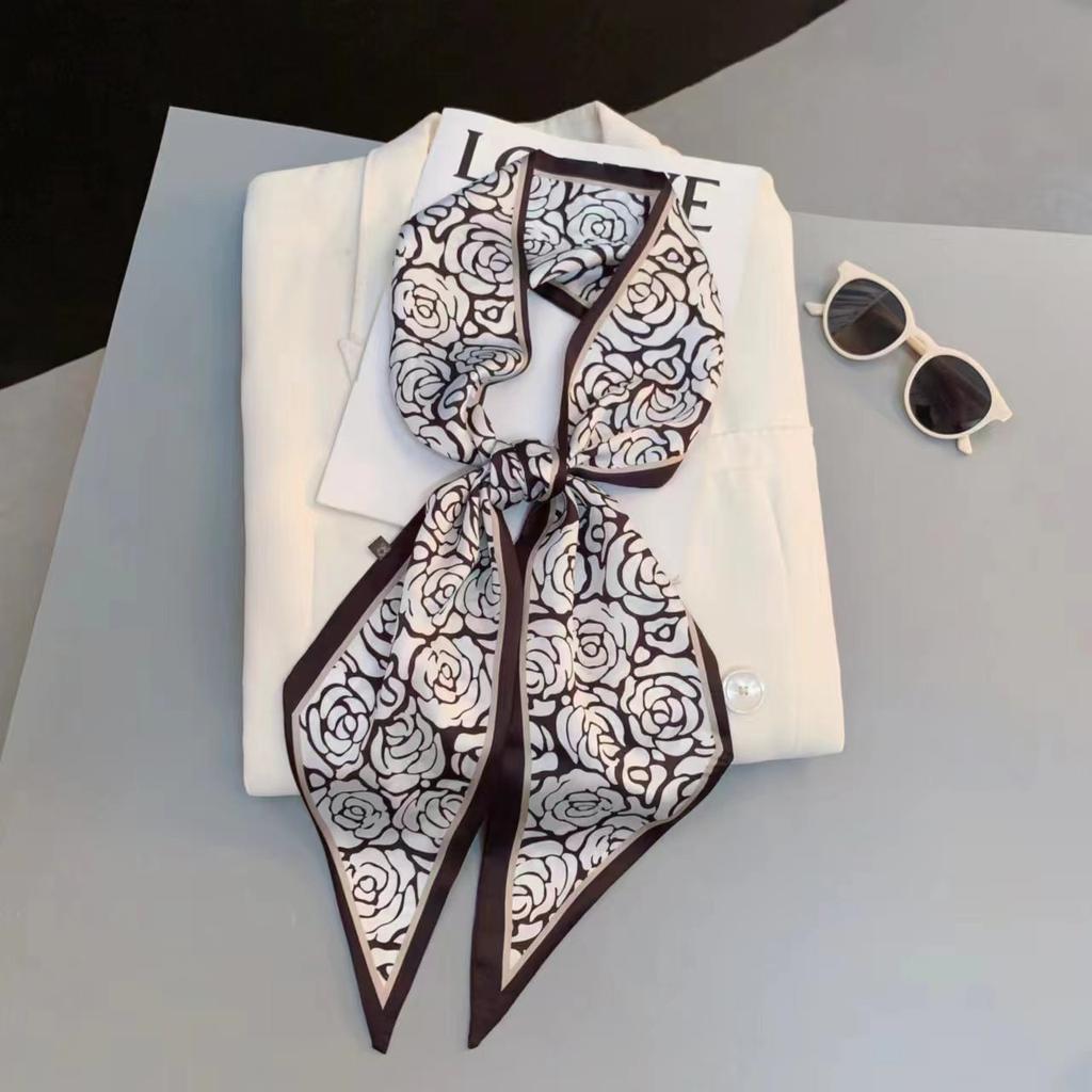 Luxury Design Long Silk Scarf Women Summer Fashion Bag Handle Ribbon Ladies Horse Print Headband Small Hair Scarves Female