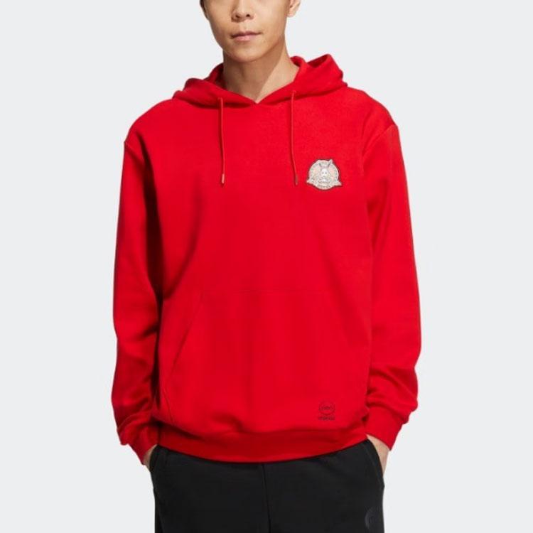 Adidas Neo Pure Color Logo Print Пуловер с капюшоном с длинным рукавом Мужские топы Красный IQ1589