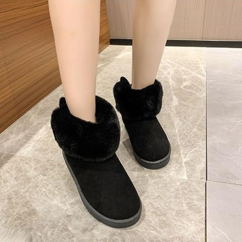 Round Toe Flat Rhinestone Women's Snow Boots Comfortable and Elegant Plush Warm Booties Trend 2025 Designer Luxury Ladies Shoes