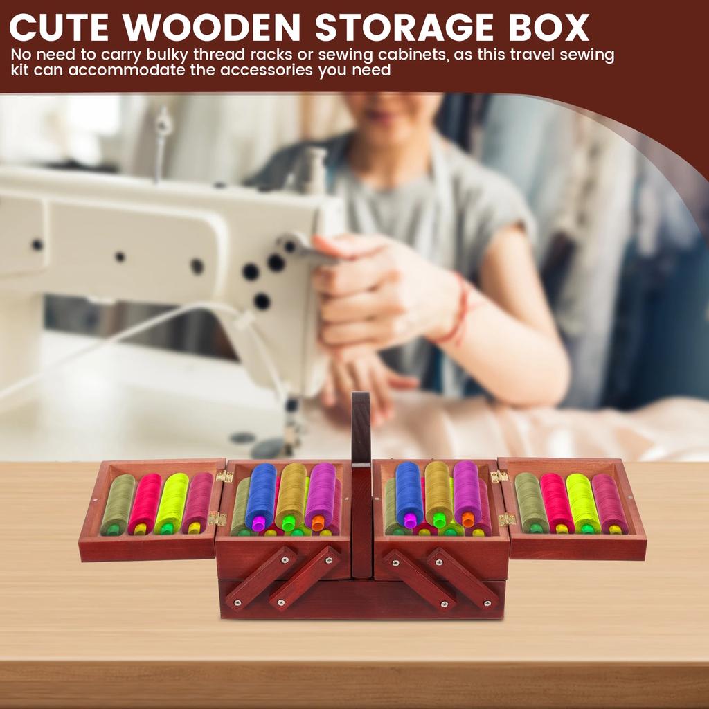 Расширяемый деревянный ящик для швейных ниток, винтажные катушки, пустая корзина для швейных катушек с ручкой, чехол для хранения игл и ниток, инструменты для рукоделия