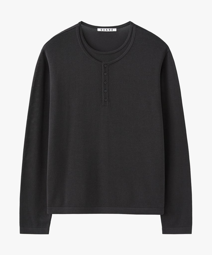 SUARE Cotton Modal Layered Henley Neck Knit - 5 Colors