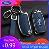 Car Sticker Hot For Ford Zinc Alloy Leather Car 3 Buttons Flip Key Case Cover Smart Remote Shell For Ford Fiesta Focus MK2 Monde