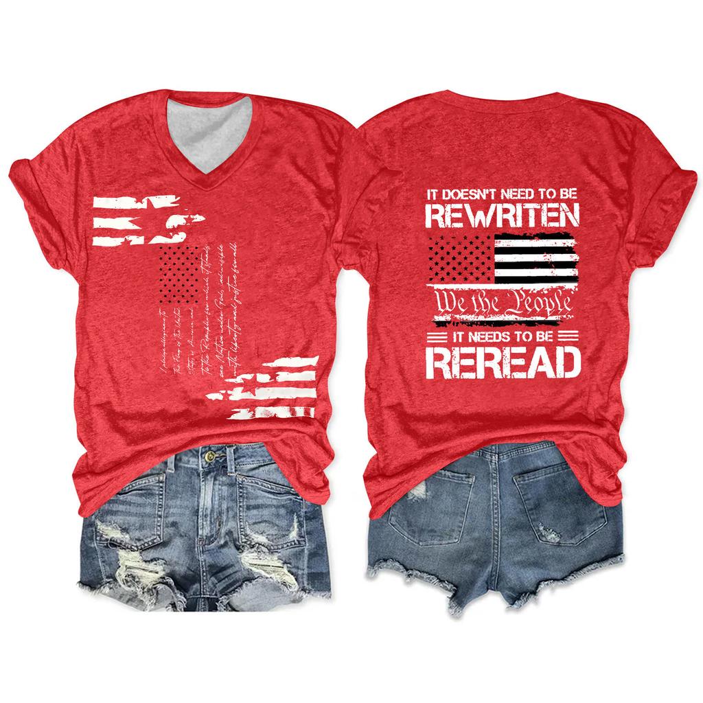 Women'S T-Shirt Casual Loose Printed V-Neck Pullover Short Sleeved Top