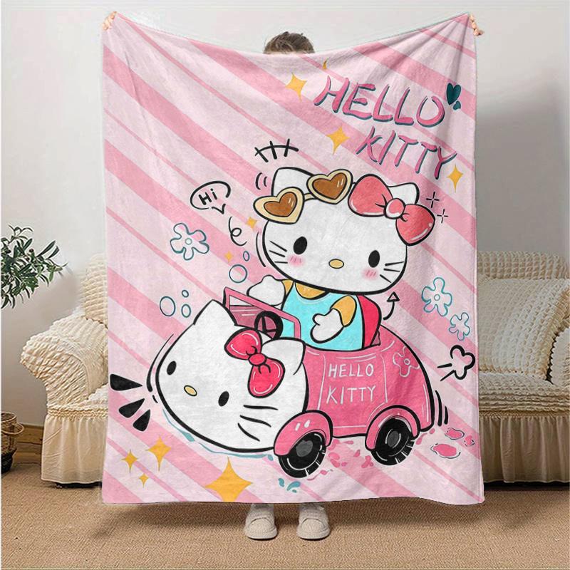 1pc Pink Hello Kitty's Adventure Blanket, Soft Throw for Home Decor, Gift Idea for Family and Friend, Living Room, Travel, Camping, Car Blankets, Beac