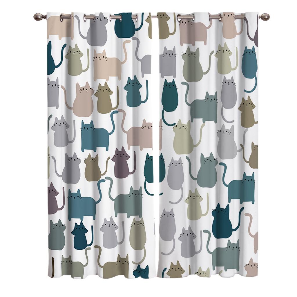 Stuffed Pattern Cat Stick Figures Window Curtains Living Room Decor Curtains for Bedroom Luxury Home Decor Flat  Window