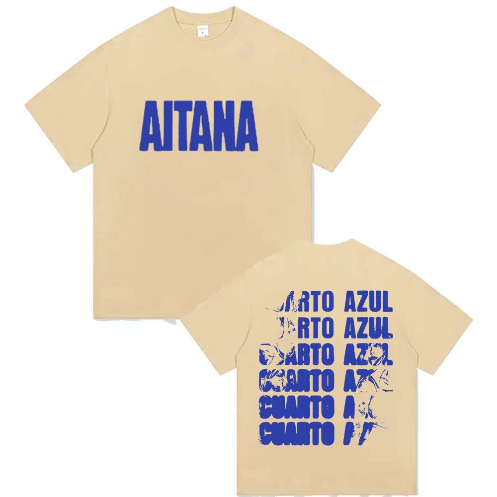 Летняя футболка 2025 года с принтом тура певицы Aitana 'Cuarto Azul' для мужчин и женщин, фанатов хип-хопа, с коротким рукавом, 100% чистый хлопок
