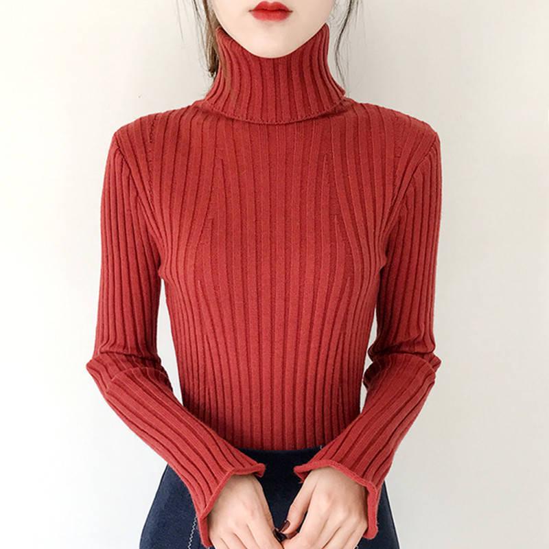 Autumn and Winter Turtleneck Sweater Women's Knit Bottoming Shirt Slim Inside Long Sleeves