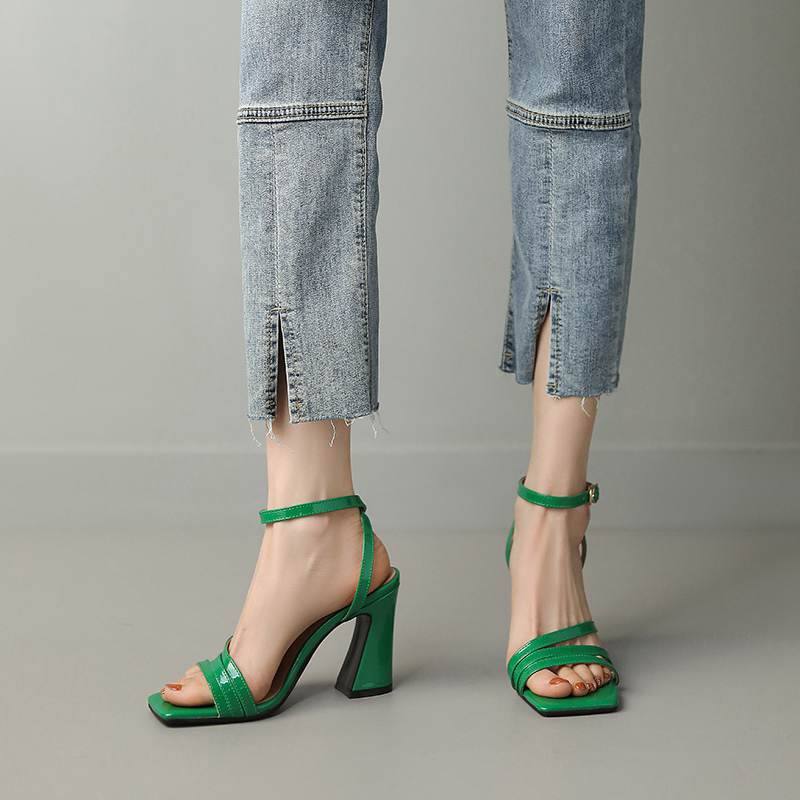 Krazing Pot Летняя обувь на очень высоком каблуке из искусственной кожи с открытым носком, современные модные женские сандалии с ремешками на щиколотке