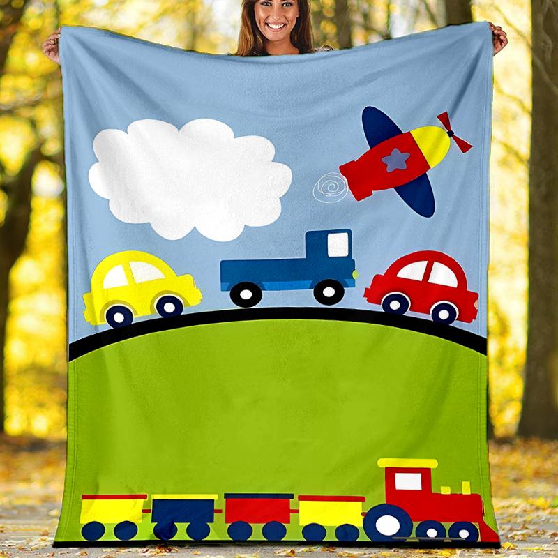 Cute Cars Theme Printed Blanket - Perfect for Couch, Bed, Travel & Outdoor Use | Machine Washable, Cozy & Durable.