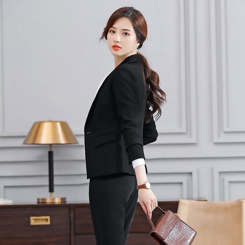 Женский деловой костюм из 2 предметов, карьера, офисная одежда, пиджак с длинными рукавами, пальто и брюки, большие размеры