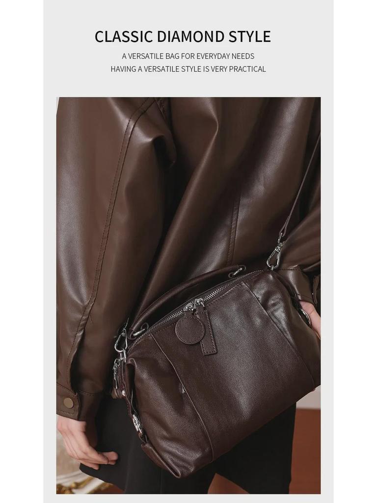 "2025 Retro European Cowhide Boston Shoulder Bag"