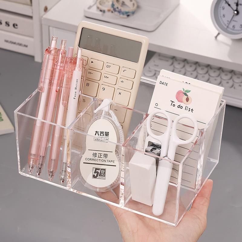 Transparent Acrylic Storage Box Office Student Desktop High-value Large-capacity Pen Holder Multi-function Pen Storage Room
