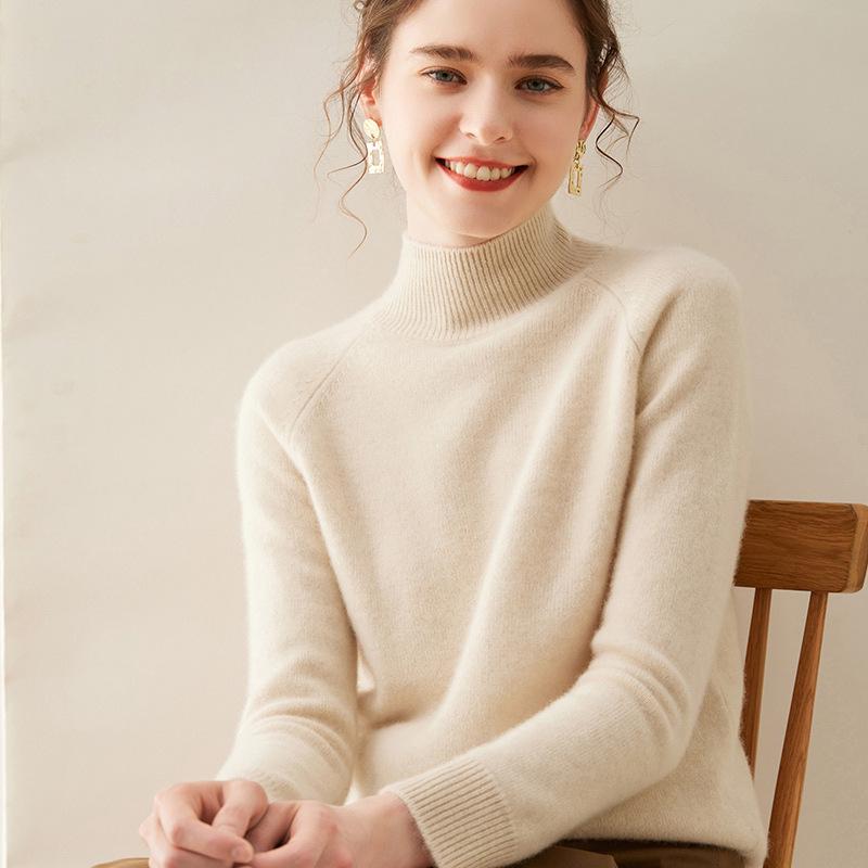 Женский свитер из мягкого кашемира - Плотный, с полувысоким воротником, свободного кроя, однотонный, в повседневном стиле для осени и зимы