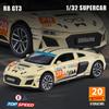 1:32 Покрашенная Версия R8 Литая Сплавная Модель Гоночного Автомобиля С Инерционным Механизмом, Звуком и Светом, С Детализированным Салоном, Коллекционная Игрушка, Украшение