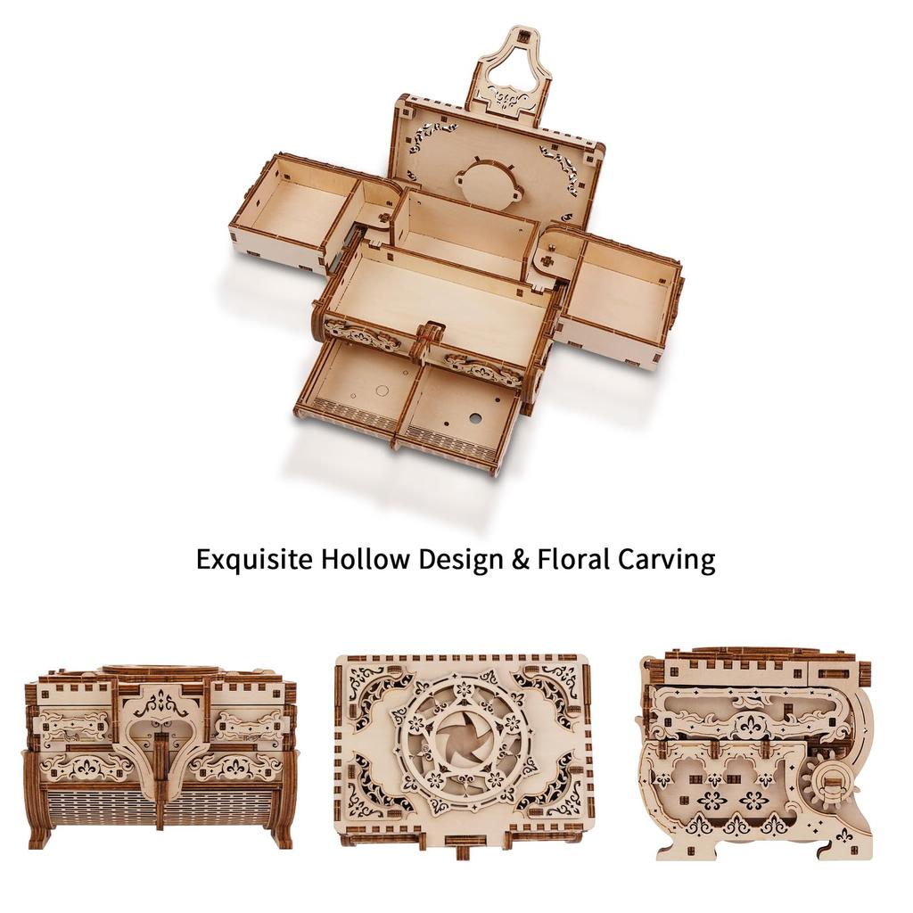 Hallisun 3D Wooden Puzzle, 7-in-1 Storage Box, Music Box, 142 Pieces, DIY Mechanical Wooden Model Kit, Jewelry Keepsake Storage Box, Adults 14+,