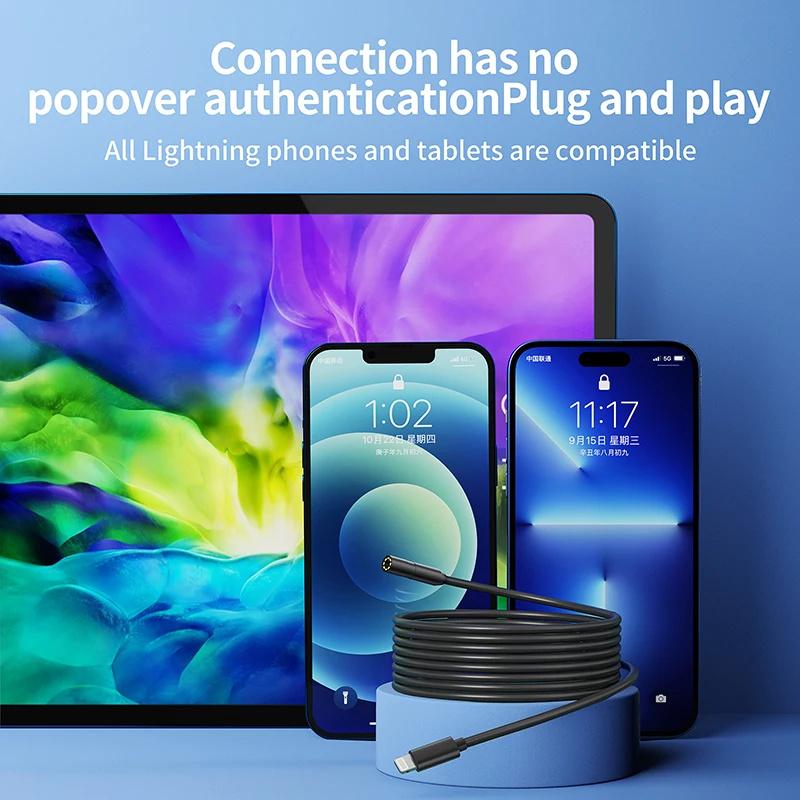 Эндоскопическая камера 2.0Mp HD бороскоп с 8 регулируемыми светодиодными лампами 8Mm Ip68 водонепроницаемая инспекционная камера поддерживает систему Ios