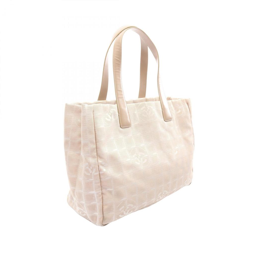Used CHANEL New Travel Line MM Tote Bag leather Nylon canvas Beige Used Women