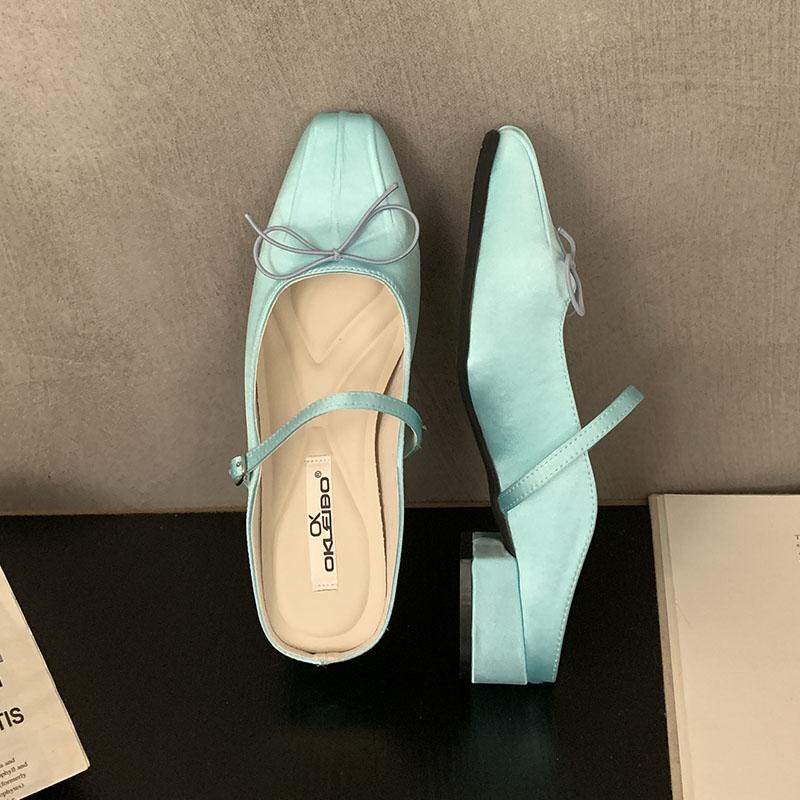 Мода Мода Туфли-лодочки с бантом-бабочкой Женские туфли на плоской подошве Женская обувь с мелким вырезом Слипоны Женские туфли на плоской подошве Слайды Мюли