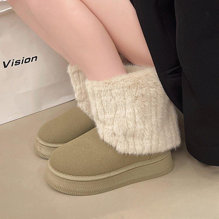 Короткие шерстяные зимние ботинки на толстой подошве, однотонные женские, трансграничные, осенне-зимние, бархатные, теплые, для ног, хлопковые туфли