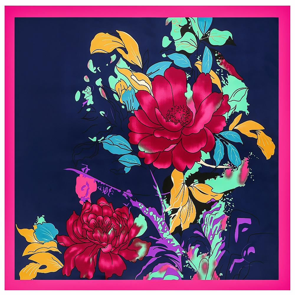 New Fashion Brand Scarf For Ladies Flower Print Silk Scarf Women Square Bandana Large Hijab Female Shawl Scarves Warps