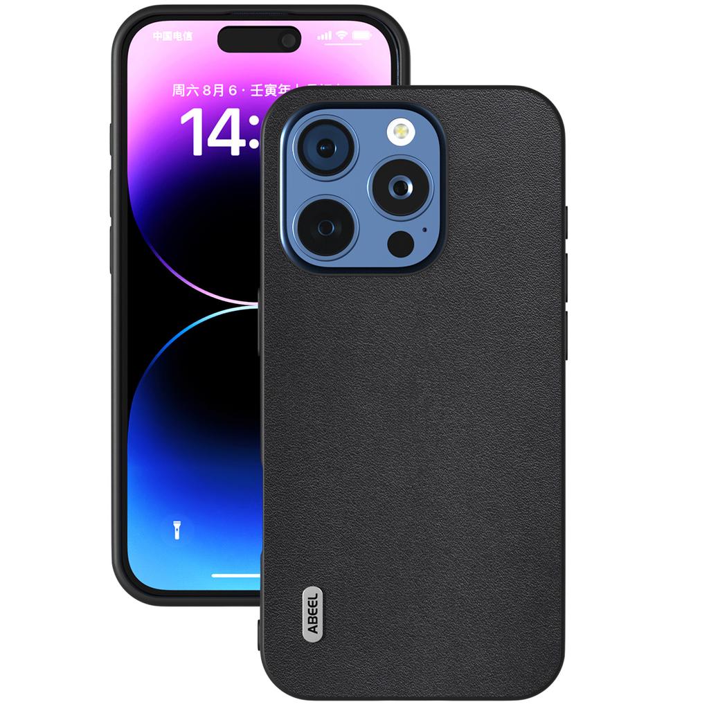 ABEEL For iPhone 16 Pro Max Case Genuine Cow Leather+PC+TPU Protective Phone Cover