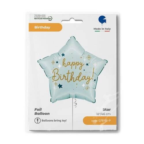 Balon Foliowy- Niebieska Gwiazdka Happy Birthday, 45Cm