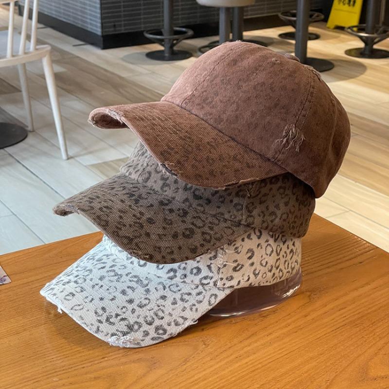 Distressed Leopard Print Wide Brim Unisex Baseball Cap For Men Women