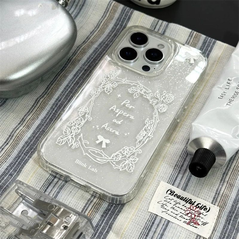 Rose English Glitter Shell Suitable for IPhone16 15pro Protective Case Apple Phone Case 13 12 Soft Shell 14