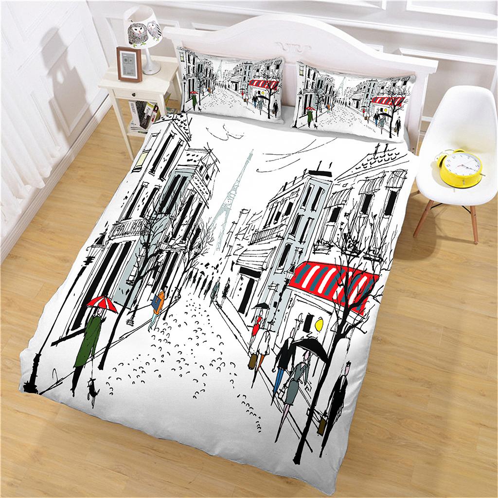 3D Grey City Streets Pattern Duvet Cover Collection Cute Cat Pattern Bedding Collection Polyester Quilt Cover King Twin Single Size Home