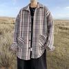 Модная винтажная клетчатая свободная шерстяная мужская одежда Корейский отложной воротник Осень Зима Длинный рукав Повседневная Карманы Смесовая