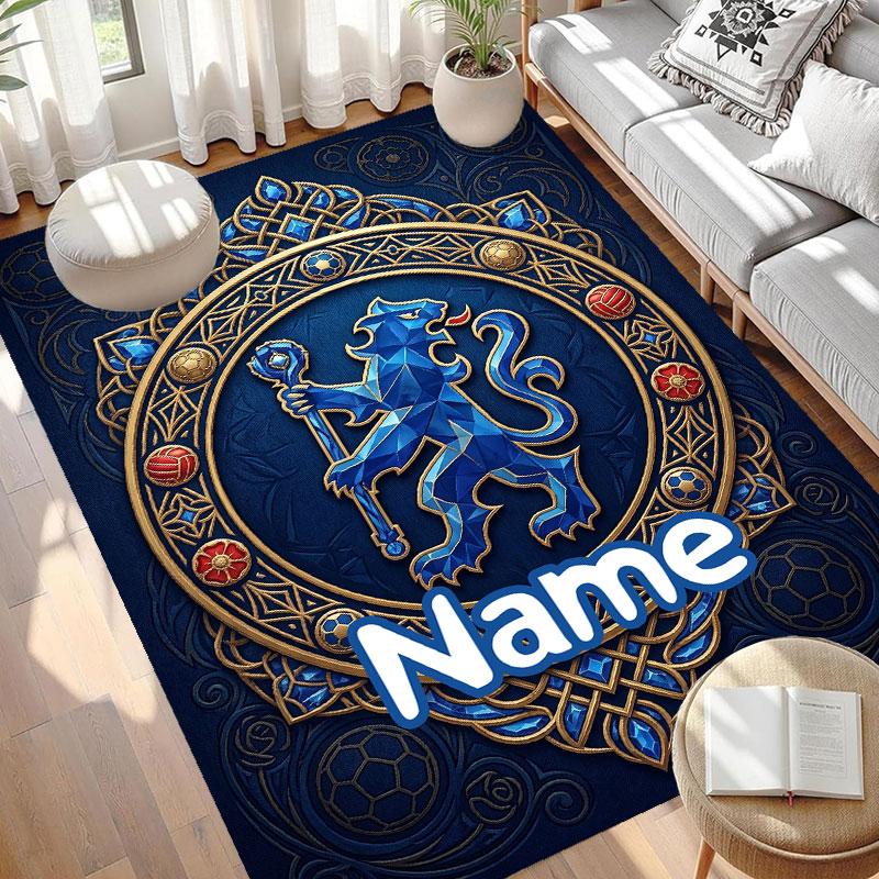 Custom Name Personalized Chelsea Football Club Print Carpet, Versatile Home Decor Rug, for Playroom, Apartment, Balcony, Entryway, Hallway Gift