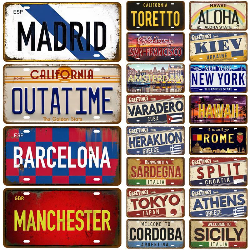 Город, штат, США, жестяная вывеска, винтажная металлическая вывеска, жесть, ретро-металлический постер, домашний декор для стен, бара, паба, клуба, украшения