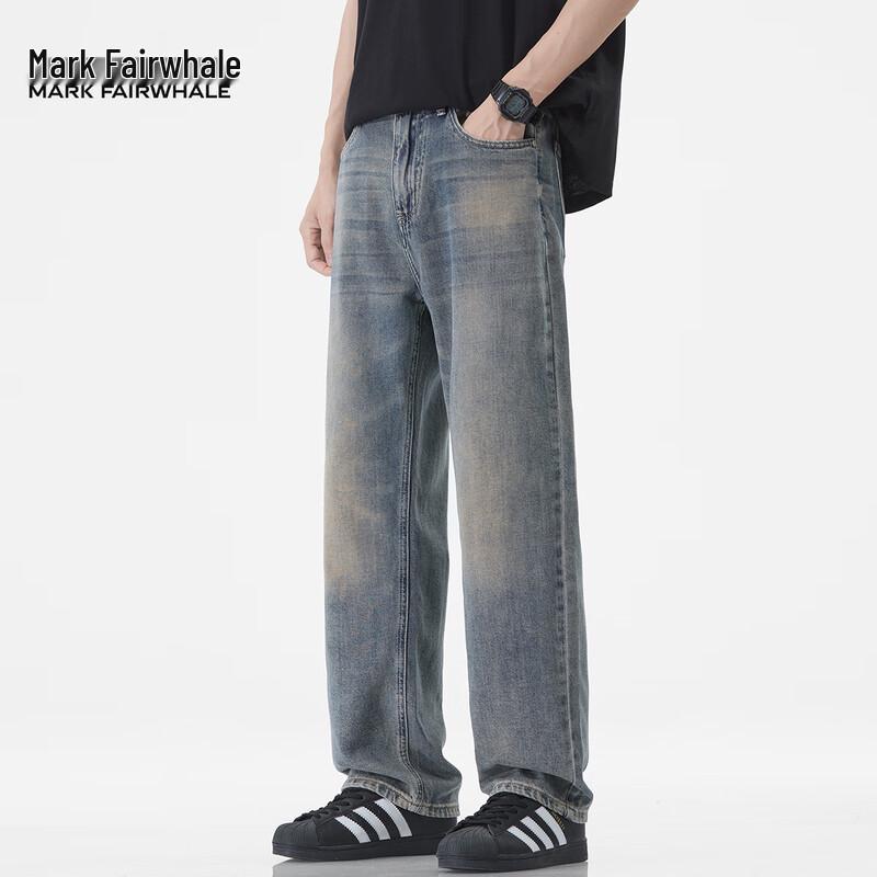 Mark Fairwhale Men's American Retro Loose Straight-Leg Distressed Jeans